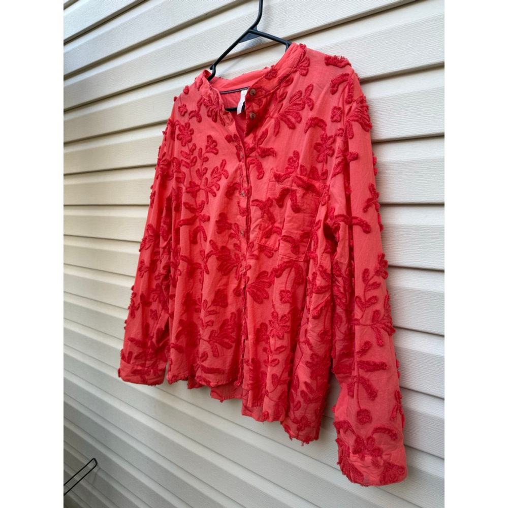 Anthropologie Pilcro The Whitney Textured Trapeze Buttondown Shirt XL NWT Coral - Picture 3 of 9